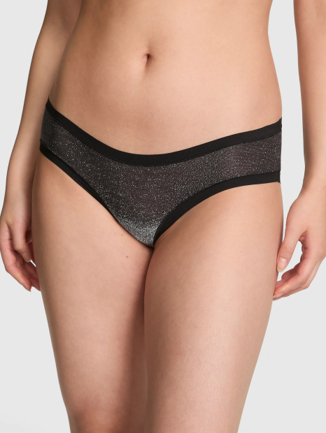 Комплект белья с блеском Victoria's Secret Pink бюстгальтер и трусики хипхаггеры 1161526100 (Черный 34A/S)