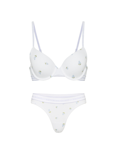 Хлопковый комплект белья Victoria's Secret бюст Push-Up и трусики тонг 1161661847 (Белый 34B/M)