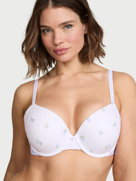 Хлопковый комплект белья Victoria's Secret бюст Push-Up и трусики тонг 1161661847 (Белый 34B/M)