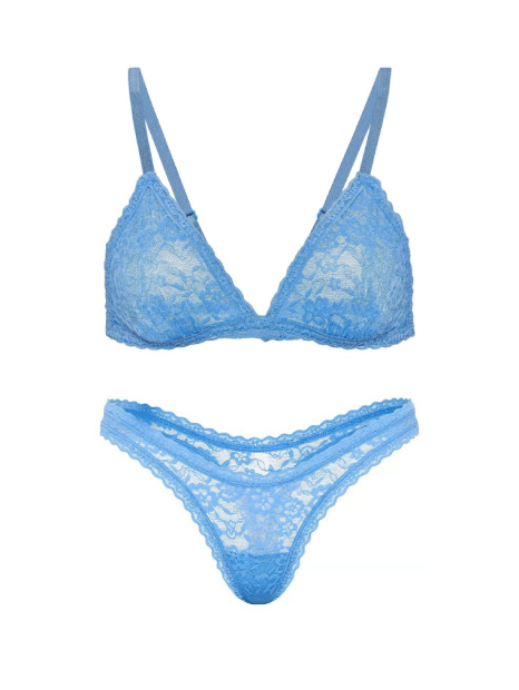 Кружевной комплект белья Victoria's Secret бралетт триангл и трусики тонг 1161686504 (Голубой XXL)