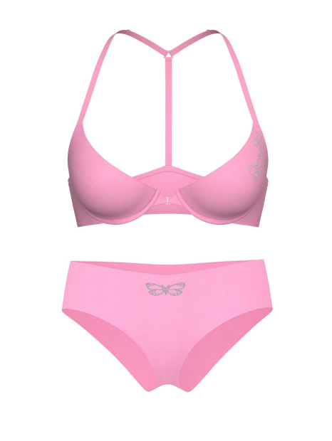 Комплект белья со стразами Victoria's Secret Pink бюст и бесшовные трусики чики 1161725753 (Розовый 34A/S)