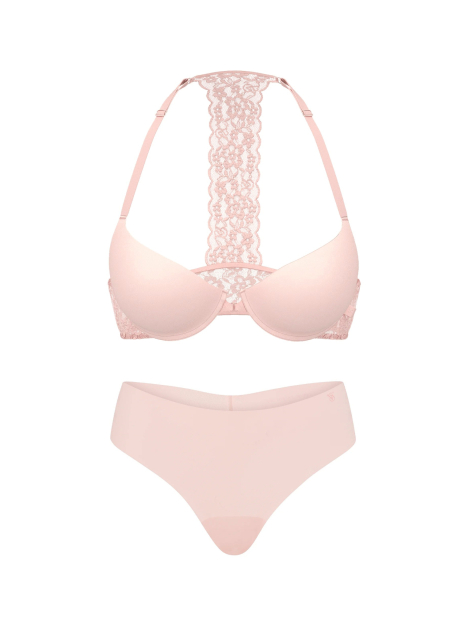 Комплект белья Victoria's Secret бюстгальтер и бесшовные трусики тонг 1161852039 (Розовый 32B/XS)