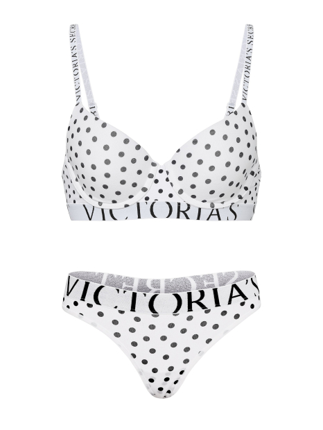 Жіночий комплект білизни Victoria's Secret бюстгальтер та трусики тонг 1162057998 (Білий 34С/M)