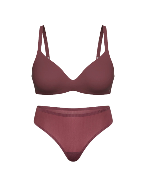 Женский комплект белья Victoria's Secret бюст и трусики тонг 1162134183 (Розовый 34D/M)