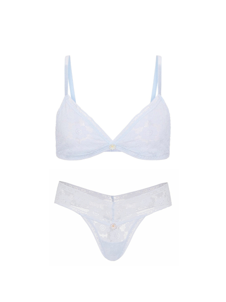 Кружевной комплект белья Victoria's Secret бралетт триангл и трусики тонг 1162153951 (Голубой S)