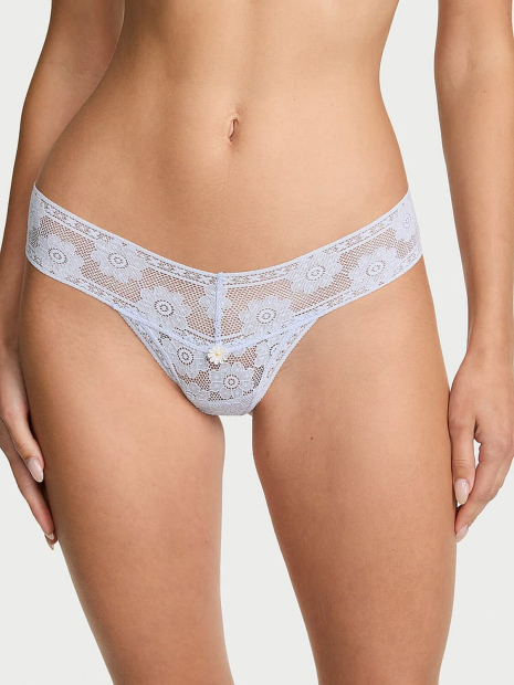 Кружевной комплект белья Victoria's Secret бралетт триангл и трусики тонг 1162153951 (Голубой S)