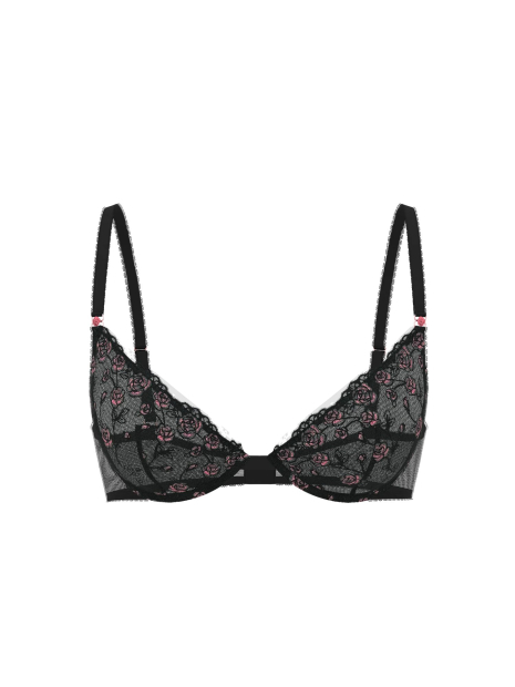 Комплект белья с вышивкой Victoria's Secret бюст и трусики чики 1162175677 (Черный 32C/XS)