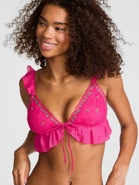 Комплект белья с вышивкой Victoria's Secret Pink бралетт и трусики чики 1162293644 (Розовый XXL)