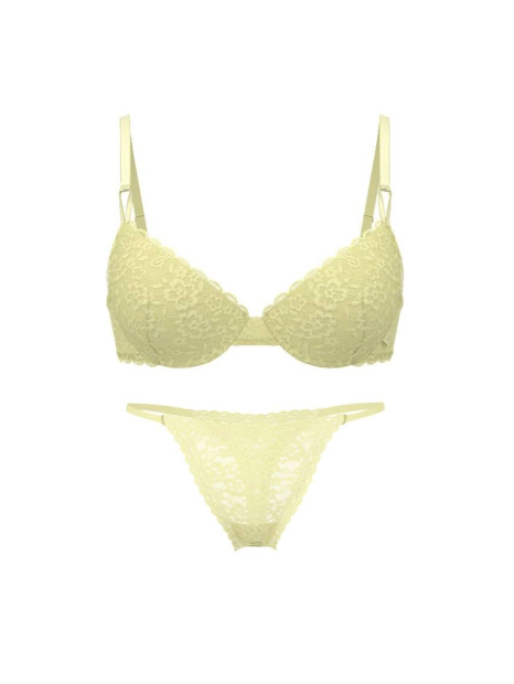 Женский кружевной комплект белья Victoria's Secret бюст Push-Up и трусики тонг 1162324073 (Желтый 34D/M)
