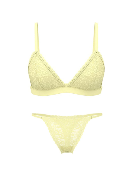 Жіночий мереживний комплект білизни Victoria's Secret бралетт та трусики тонг 1162393781 (Жовтий S)