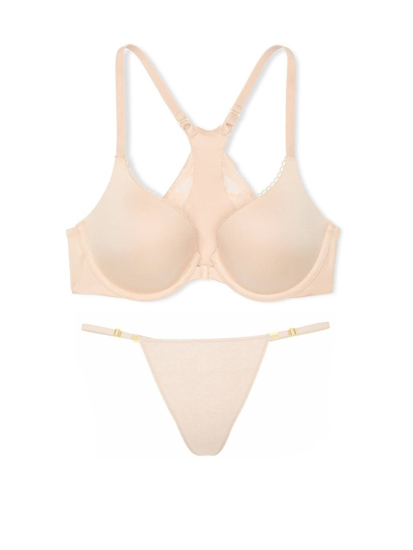 Комплект белья Victoria's Secret бюст Push-Up и трусики тонг 1162465382 (Бежевый 32C/S)