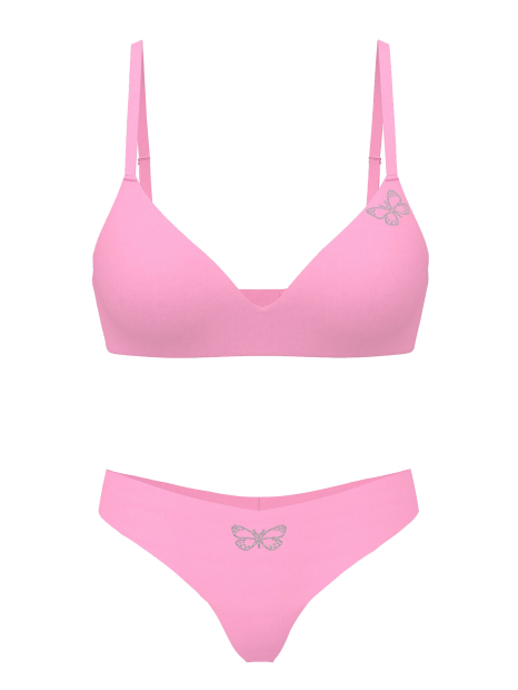 Комплект білизни зі стразами Victoria's Secret Pink погруддя та безшовні трусики тонг 1162583859 (Рожевий 38C/L)