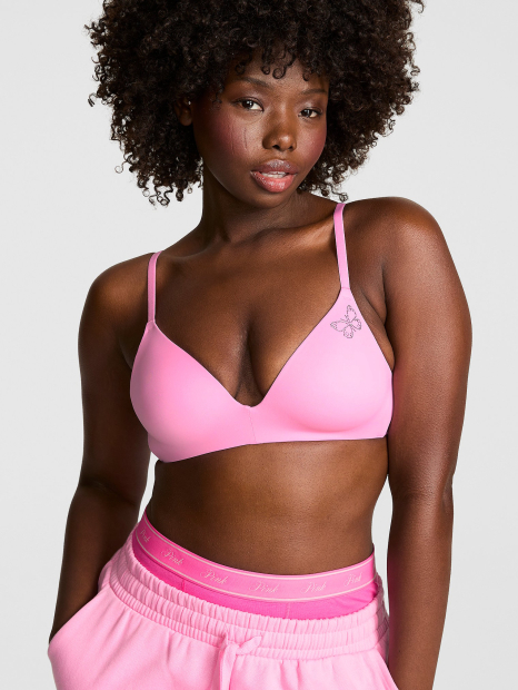 Комплект білизни зі стразами Victoria's Secret Pink погруддя та безшовні трусики тонг 1162583859 (Рожевий 38C/L)
