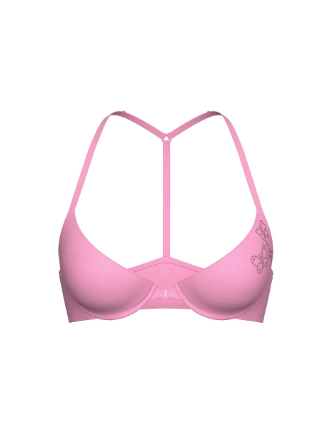 Комплект білизни зі стразами Victoria's Secret Pink бюст Push-up та безшовні трусики чики 1162584751 (Рожевий 38D/XL)
