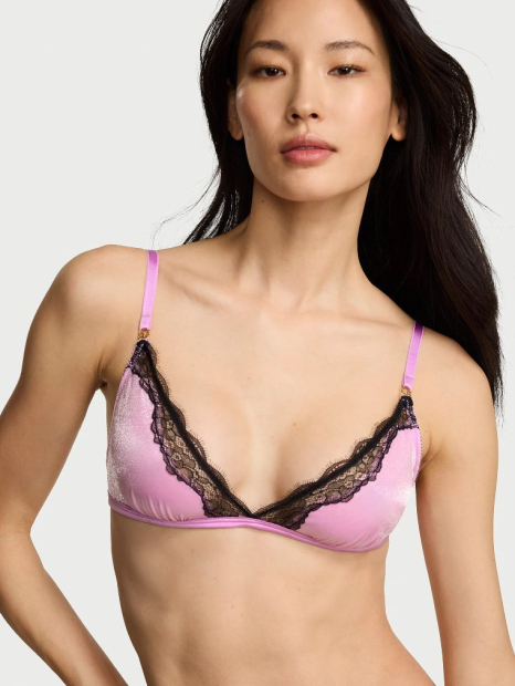 Комплект белья с кружевом Victoria's Secret бралетт триангл и трусики тонг 1162701051 (Розовый XL)