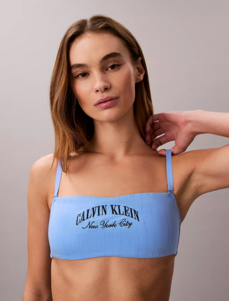 Женский комплект белья Calvin Klein топ бандо и трусики бикини 1162883959 (Голубой L)