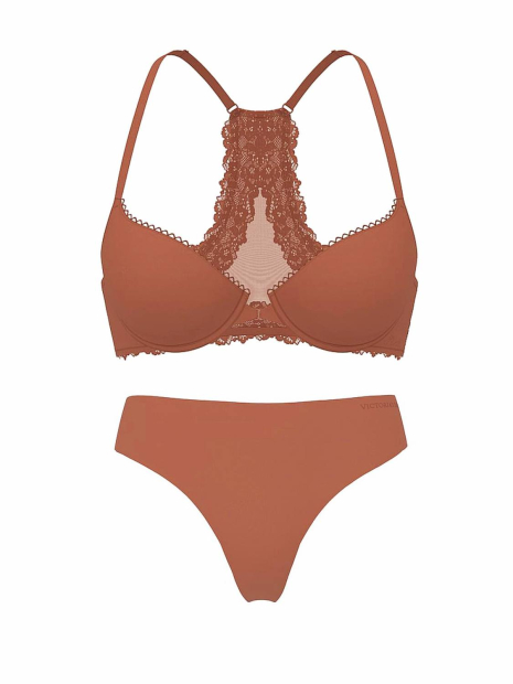 Комплект белья Victoria's Secret бюстгальтер и трусики тонг 1162872938 (Коричневый 34D/M)