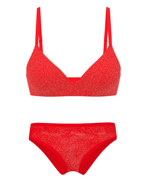 Комплект белья с блеском Victoria's Secret Pink бюстгальтер Push-Up и трусики чики 1162939098 (Красный 32B/XS)