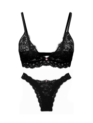 Кружевной комплект белья Victoria's Secret бралетт и трусики бразильяны 1159843712 (Черный M)