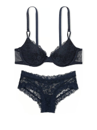Кружевной комплект белья Victoria's Secret лиф и трусики чики 1159838346 (Синий 36B/M)