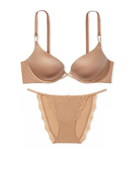 Гладкий комплект білизни Victoria's Secret погруддя Push-Up і трусики стрінг бікіні 1159838192 (Бежевий 32A/XS)