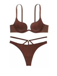 Гладкий комплект белья Victoria's Secret бюст и трусики тонг 1159838224 (Коричневый 38C/L)