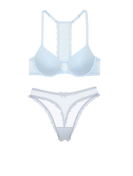 Женский комплект белья Victoria's Secret лиф Push-Up и трусики тонг 1159838236 (Голубой 34C/M)