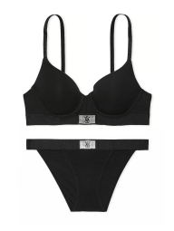 Женский комплект белья Victoria's Secret лиф и трусики танга 1159838390 (Черный 34B/S)