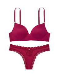 Комплект білизни Victoria's Secret погруддя Push-Up та трусики тонг 1159838392 (Бордовий 34A/S)