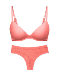 Шикарний комплект білизни Victoria's Secret погруддя Push-Up та трусики тонг 1159838425 (Помаранчевий 32B/XS)