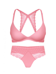 Комплект белья Victoria's Secret бюст Push-Up и трусики тонг 1159838428 (Розовый 32B/XS)
