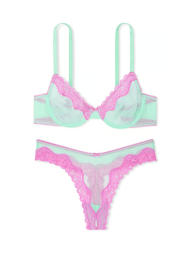 Комплект белья Victoria's Secret бюст и трусики тонг 1159838455 (Бирюзовый 32B/XS)
