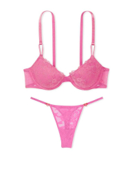 Жіночий комплект білизни Victoria's Secret бюстгальтер та трусики тонг 1159838470 (Рожевий 34C/M)
