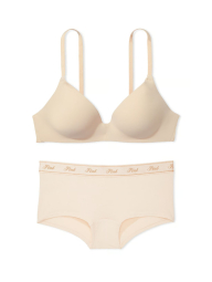 Комплект білизни Victoria's Secret Pink бюст Push-Up та трусики шортики 1159838557 (Бежевий 34C/M)