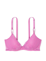 Кружевной комплект белья Victoria's Secret бюстгальтер Push-up и трусики стринги со стразами 1159838640 (Розовый 38B/L)