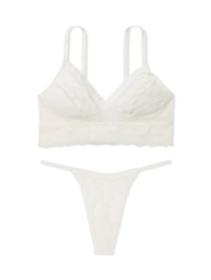 Кружевной комплект белья Victoria's Secret бралетт и трусики тонг 1159838870 (Молочный L)