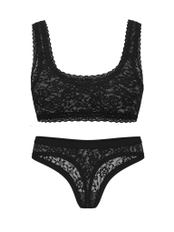 Роскошный кружевной комплект Victoria's Secret бралетт и трусики тонг 1159838874 (Черный XS)