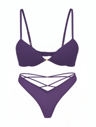 Женский комплект белья Victoria's Secret лиф и трусики тонг 1159839003 (Фиолетовый 32C/S)