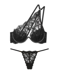 Кружевной комплект Victoria's Secret бюстгальтер со стразами и трусики стринги 1159839051 (Черный XS)