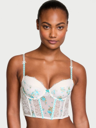 Шикарный кружевной комплект белья Victoria's Secret бюст-корсет и трусики тонг с вышивкой 1159839174 (Молочный XXL)