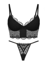 Эффектный комплект Victoria's Secret бюст Push-Up и трусики стринги 1159839182 (Черный 36B/M)
