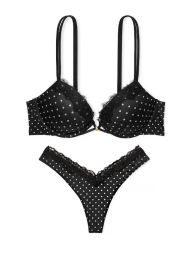 Женский комплект белья Victoria's Secret бюст Push-Up и трусики тонг 1159839799 (Черный 34C/S)