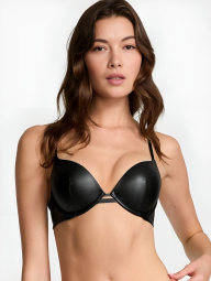 Шикарный комплект белья из экокожи Victoria's Secret бюст Push-up и трусики бикини 1159839335 (Черный 34A/XS)