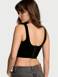 Комплект білизни Victoria's Secret оксамитовий корсетний топ та трусики тонг зі стразами 1159839353 (Чорний S)