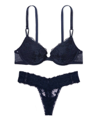 Кружевной комплект белья Victoria's Secret бюст Push-Up и трусики тонг 1159839625 (Синий 34B/S)