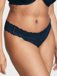 Мереживний комплект білизни Victoria's Secret погруддя Push-Up та трусики тонг 1159839625 (Синій 34B/S)