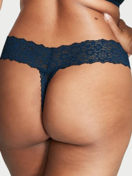 Мереживний комплект білизни Victoria's Secret погруддя Push-Up та трусики тонг 1159839625 (Синій 34B/S)