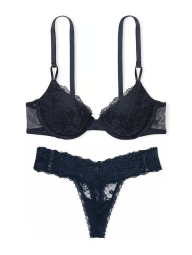 Кружевной комплект белья Victoria's Secret бюст и трусики тонг 1159839751 (Синий 36C/L)