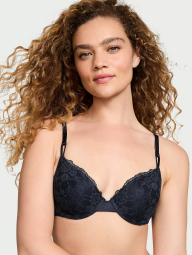 Кружевной комплект белья Victoria's Secret бюст и трусики тонг 1159839751 (Синий 36C/L)