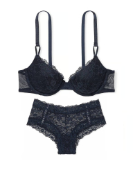Кружевной комплект белья Victoria's Secret лиф и трусики чики 1159839752 (Синий 34C/S)